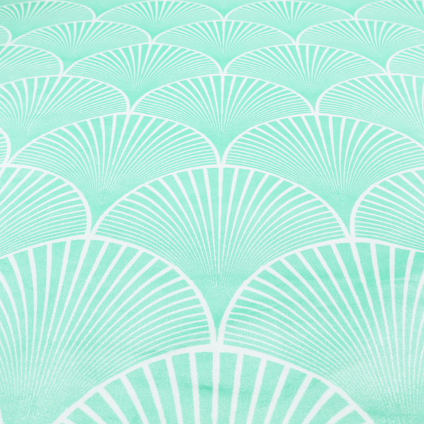 Elegant, repeating Art Deco-inspired fan pattern in a soft mint green and white colour palette.