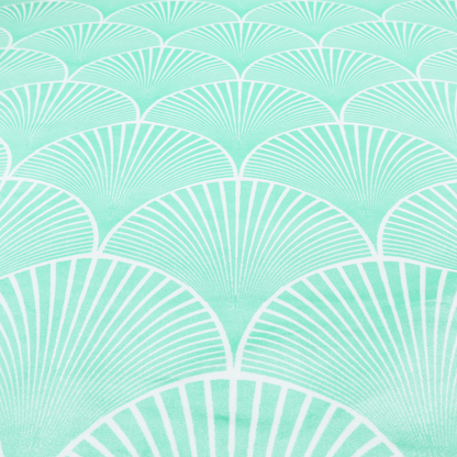Elegant, repeating Art Deco-inspired fan pattern in a soft mint green and white colour palette.