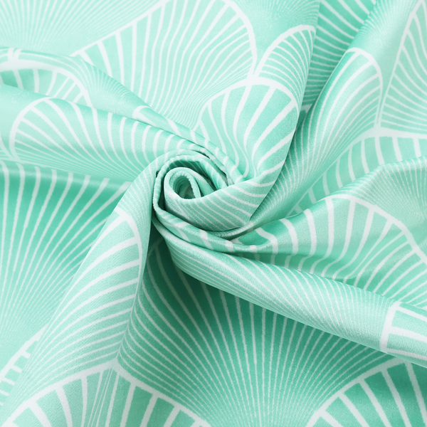 Elegant, repeating Art Deco-inspired fan pattern in a soft mint green and white colour palette.