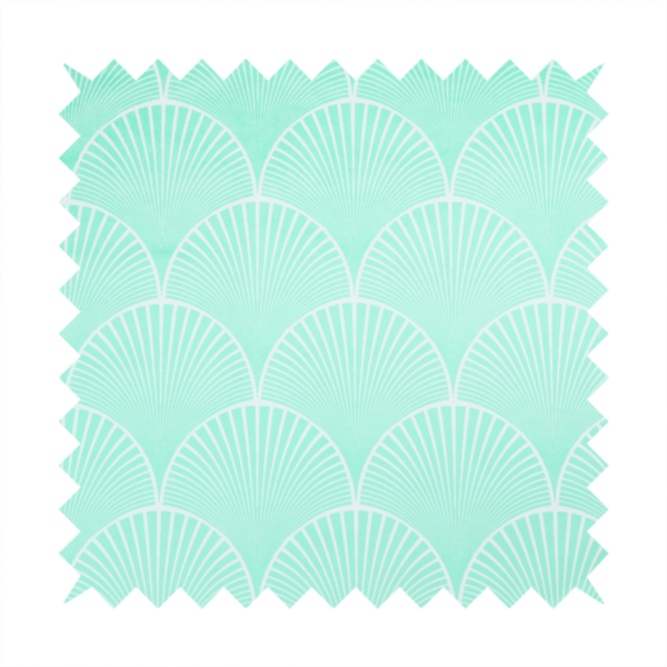 Elegant, repeating Art Deco-inspired fan pattern in a soft mint green and white colour palette.
