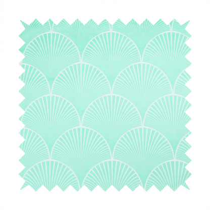 Elegant, repeating Art Deco-inspired fan pattern in a soft mint green and white colour palette.