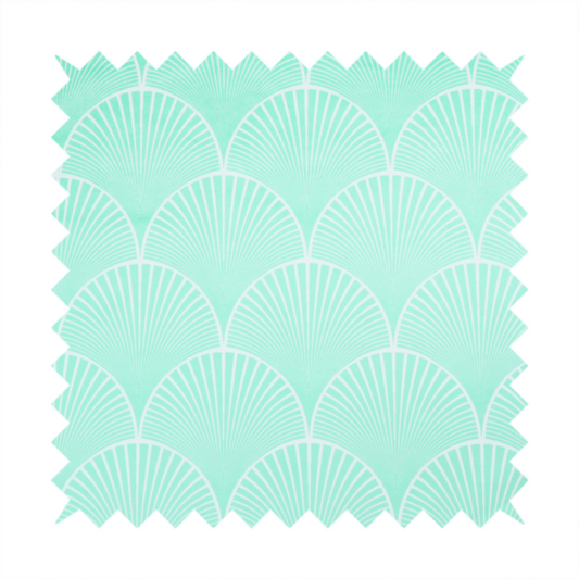Elegant, repeating Art Deco-inspired fan pattern in a soft mint green and white colour palette.