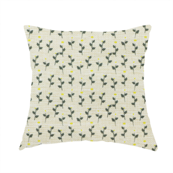 The fabric used to create these handmade cushions is a  fabric features a delicate, small-scale floral print on a textured, light cream or off-white background that resembles natural linen.
