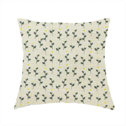 The fabric used to create these handmade cushions is a  fabric features a delicate, small-scale floral print on a textured, light cream or off-white background that resembles natural linen.