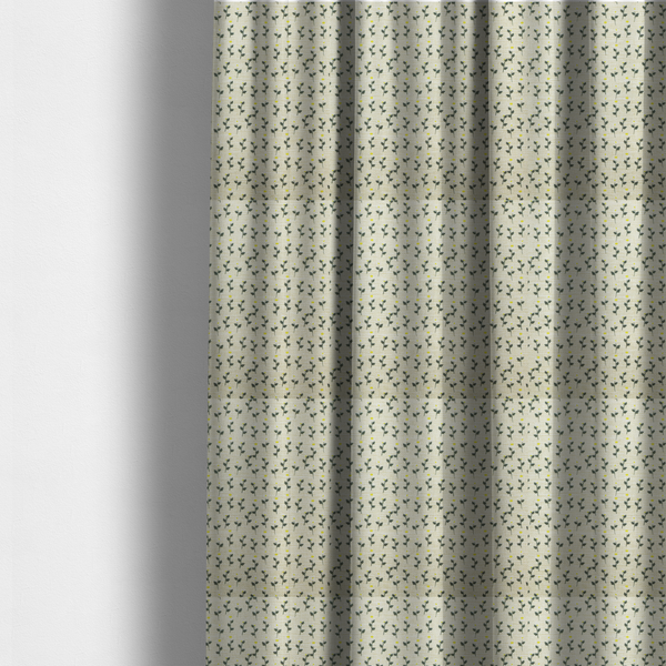 The fabric used to create these made-to-measure curtains is a fabric features a delicate, small-scale floral print on a textured, light cream or off-white background that resembles natural linen.
