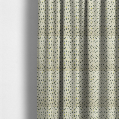 The fabric used to create these made-to-measure curtains is a fabric features a delicate, small-scale floral print on a textured, light cream or off-white background that resembles natural linen.