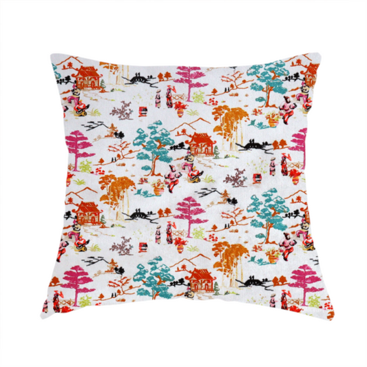 Heavens Gate Asian Garden Print Fabric Soft Velvet Upholstery Fabric DP-43 - Handmade Cushions