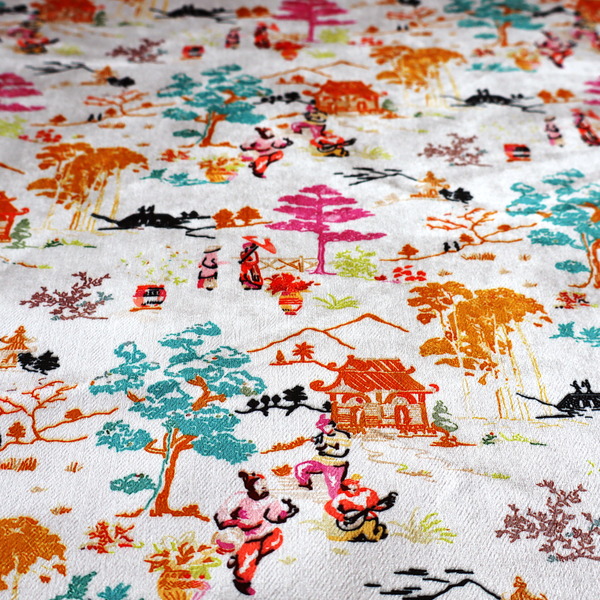 Heavens Gate Asian Garden Print Fabric Soft Velvet Upholstery Fabric DP-43