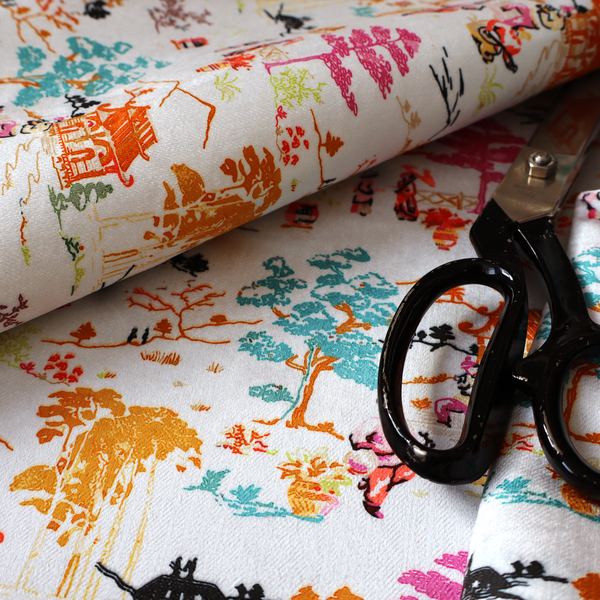 Heavens Gate Asian Garden Print Fabric Soft Velvet Upholstery Fabric DP-43