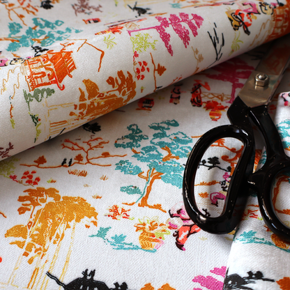 Heavens Gate Asian Garden Print Fabric Soft Velvet Upholstery Fabric DP-43