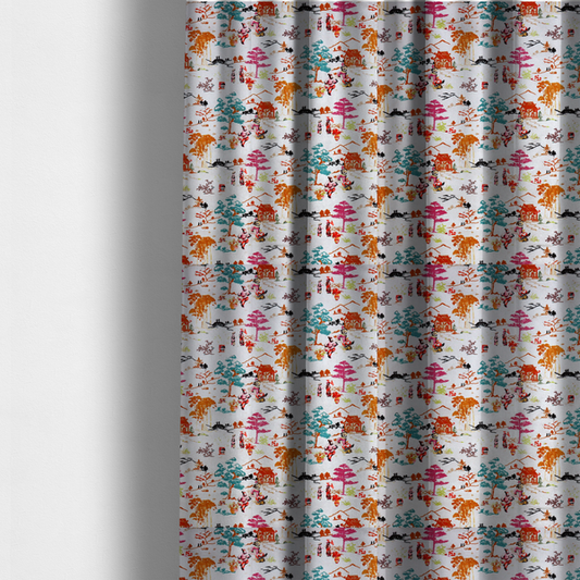 Heavens Gate Asian Garden Print Fabric Soft Velvet Upholstery Fabric DP-43 - Made To Measure Curtains