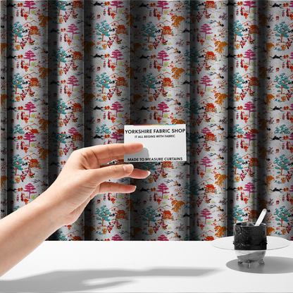 Heavens Gate Asian Garden Print Fabric Soft Velvet Upholstery Fabric DP-43 - Made To Measure Curtains