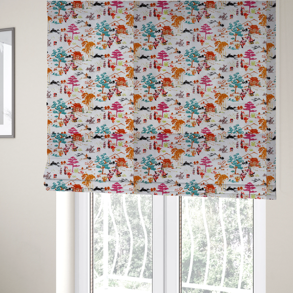 Heavens Gate Asian Garden Print Fabric Soft Velvet Upholstery Fabric DP-43 - Roman Blinds
