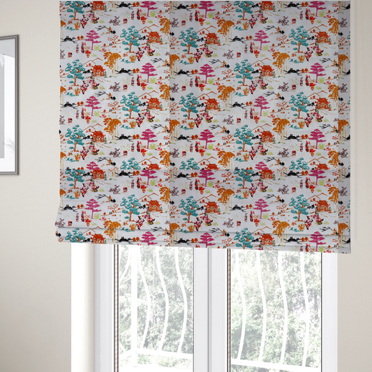 Heavens Gate Asian Garden Print Fabric Soft Velvet Upholstery Fabric DP-43 - Roman Blinds