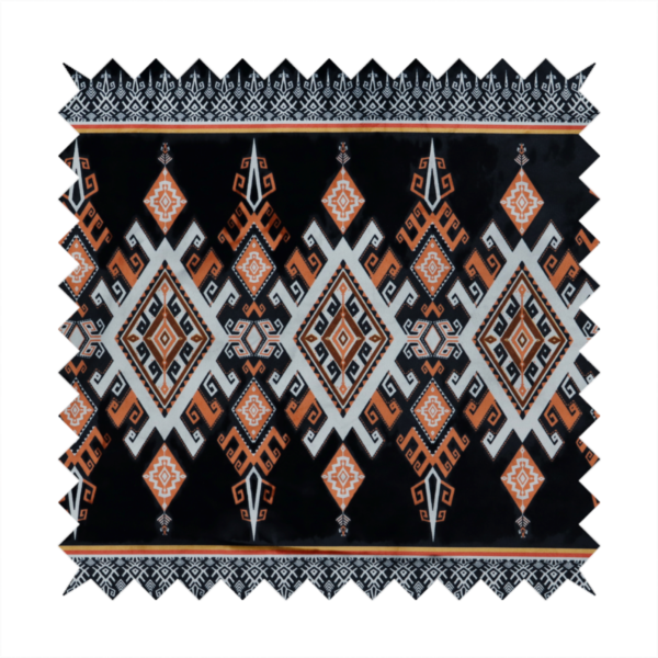 This fabric features a striking, traditional-style geometric pattern reminiscent of Southeast Asian ethnic textiles (such as Thai or Laotian silk motifs).