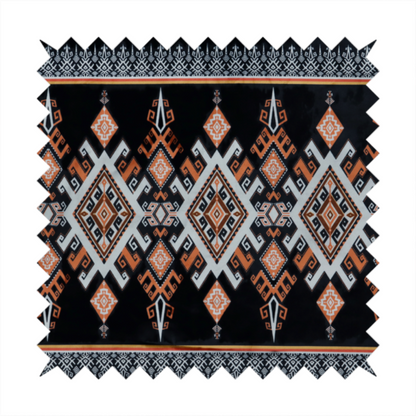 This fabric features a striking, traditional-style geometric pattern reminiscent of Southeast Asian ethnic textiles (such as Thai or Laotian silk motifs).
