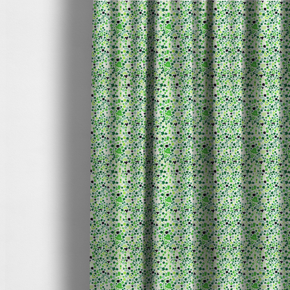 The fabric used to create these made-to-measure curtains is a seamless St. Patrick’s Day fabric pattern on a white background featuring green party bunting banners, frothy beer mugs, leprechaun hats with sunglasses, pipes, horseshoes, and black and green shamrocks.