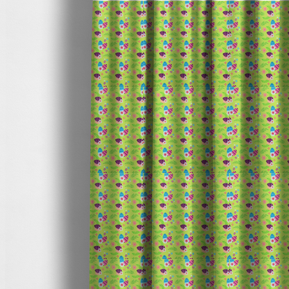 The fabric used to create these made-to-measure curtains features a vibrant and modern Easter floral pattern set against a bright lime-green background. The design has a high-energy, "pop-art" feel with bold colours and playful, hand-drawn textures.
