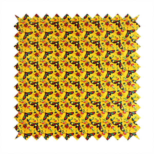 Sunshine Yellow Bug Print Soft Velvet Upholstery Fabric DP-47 - Handmade Cushions