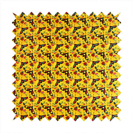 Sunshine Yellow Bug Print Soft Velvet Upholstery Fabric DP-47