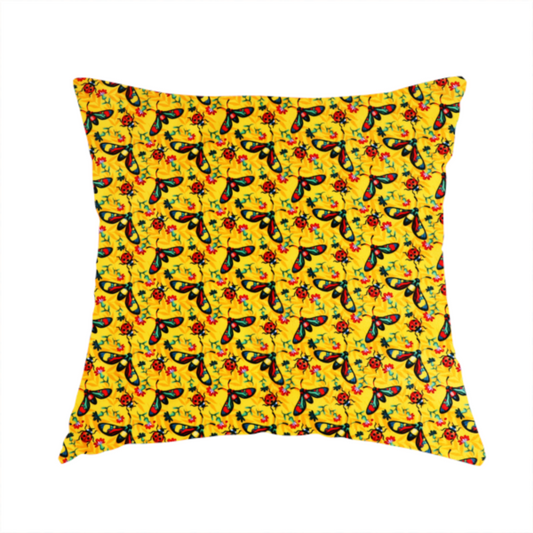 Sunshine Yellow Bug Print Soft Velvet Upholstery Fabric DP-47 - Handmade Cushions