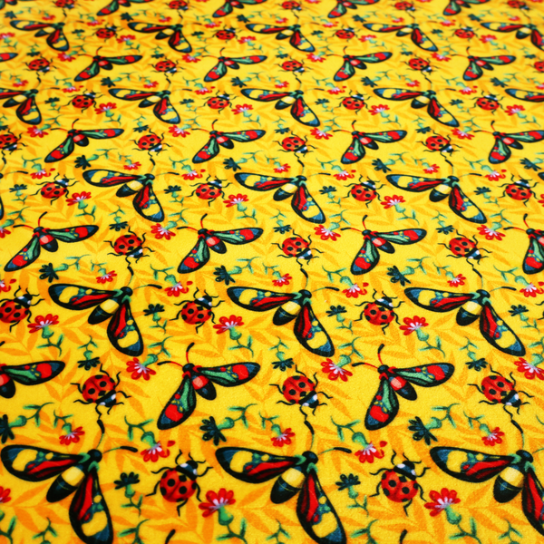 Sunshine Yellow Bug Print Soft Velvet Upholstery Fabric DP-47 - Handmade Cushions