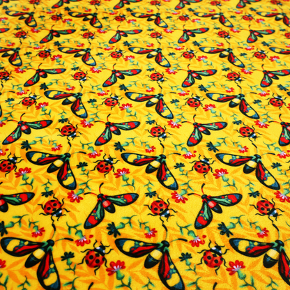 Sunshine Yellow Bug Print Soft Velvet Upholstery Fabric DP-47 - Handmade Cushions
