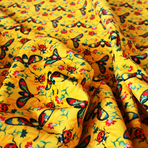Sunshine Yellow Bug Print Soft Velvet Upholstery Fabric DP-47 - Handmade Cushions