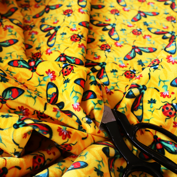 Sunshine Yellow Bug Print Soft Velvet Upholstery Fabric DP-47 - Handmade Cushions