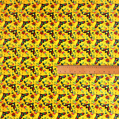 Sunshine Yellow Bug Print Soft Velvet Upholstery Fabric DP-47 - Handmade Cushions