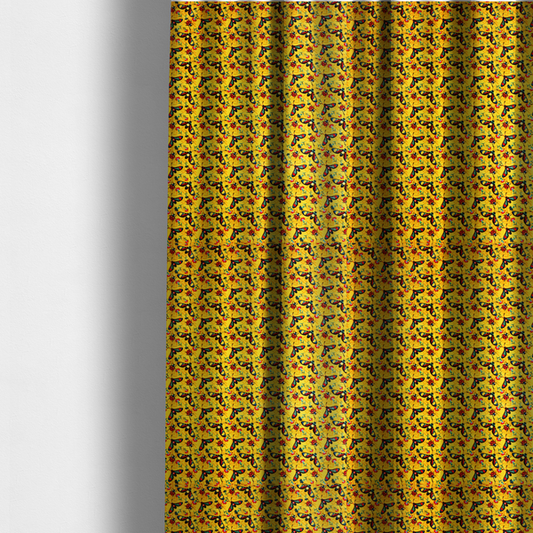 Sunshine Yellow Bug Print Soft Velvet Upholstery Fabric DP-47 - Made To Measure Curtains