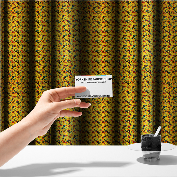 Sunshine Yellow Bug Print Soft Velvet Upholstery Fabric DP-47 - Made To Measure Curtains