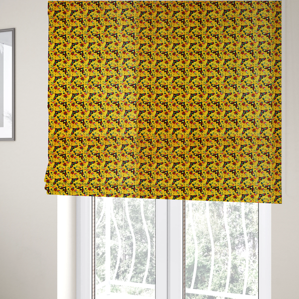 Sunshine Yellow Bug Print Soft Velvet Upholstery Fabric DP-47 - Roman Blinds