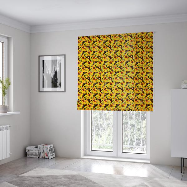 Sunshine Yellow Bug Print Soft Velvet Upholstery Fabric DP-47 - Roman Blinds