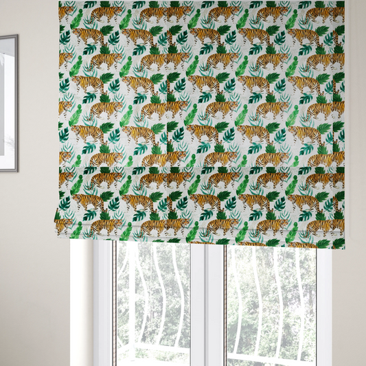 Watercolour Tiger Safari Soft Velvet Upholstery Fabric DP-48 - Roman Blinds