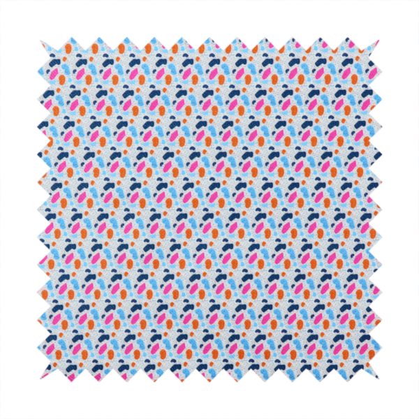 This fabric features a playful, confetti-inspired terrazzo pattern set against a light grey, speckled background.