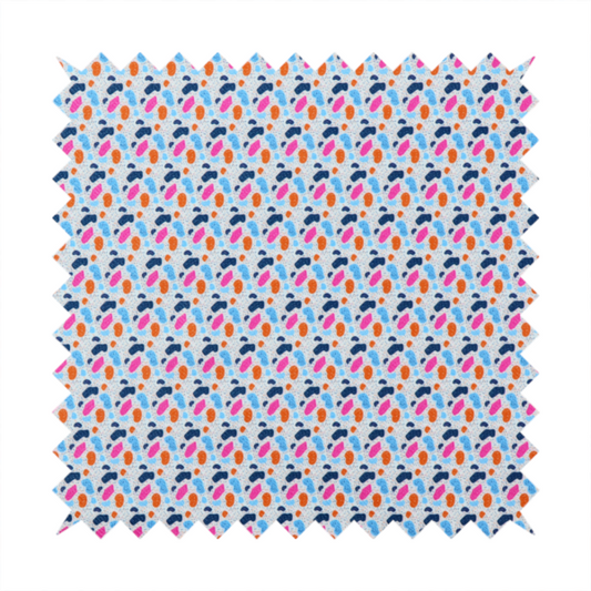 This fabric features a playful, confetti-inspired terrazzo pattern set against a light grey, speckled background.
