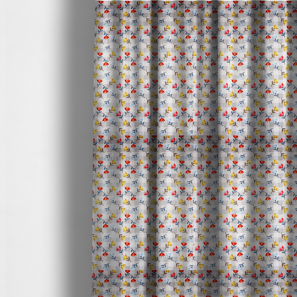 Shabby Chic Floral and Gingham Upholstery Fabric DP-51 - Made To Measure Curtains