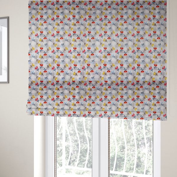 Shabby Chic Floral and Gingham Upholstery Fabric DP-51 - Roman Blinds