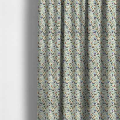 The fabric used to create these made-to-measure curtains is a whimsical, repeating fabric pattern featuring illustrated clouds, colourful shooting stars, and twinkling stars on a light cream background.