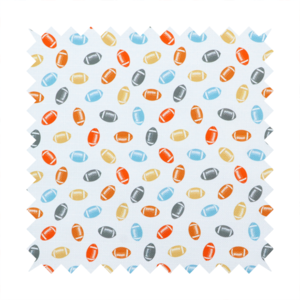 A white fabric featuring a playful, repeating pattern of small American footballs.