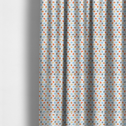 The fabric used to create these made-to-measure curtains is a white fabric featuring a playful, repeating pattern of small American footballs.