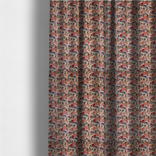 Mini Safari Trail Pattern Woven Upholstery Fabric DP-53 - Made To Measure Curtains