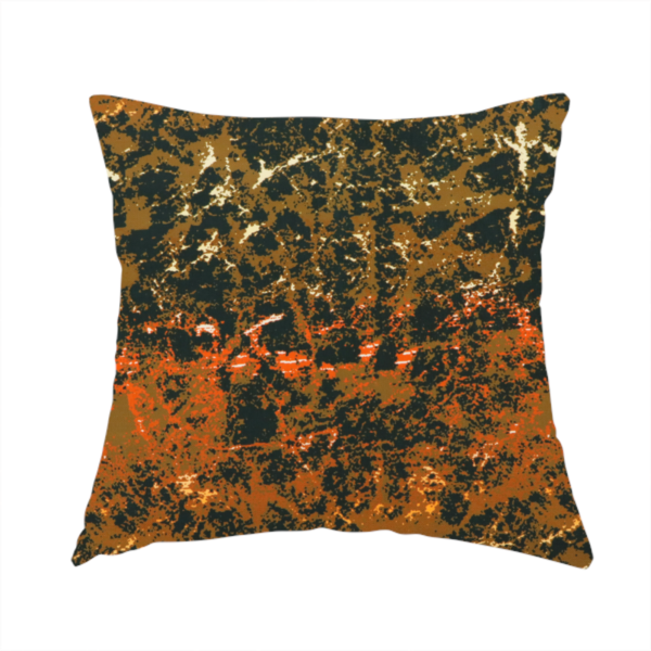 The fabric used to create this handmade cushion is a fabric featuring a dense, distressed abstract pattern. The design mimics a weathered or "crackle" effect with a high-contrast colour palette.