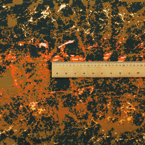 A fabric featuring a dense, distressed abstract pattern. The design mimics a weathered or "crackle" effect with a high-contrast colour palette.
