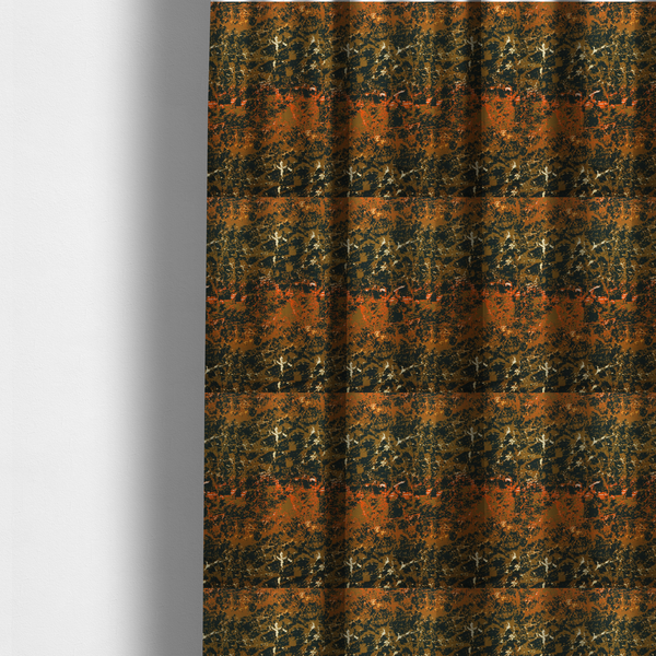 The fabric used to create these made-to-measure curtains is a fabric featuring a dense, distressed abstract pattern. The design mimics a weathered or "crackle" effect with a high-contrast colour palette.