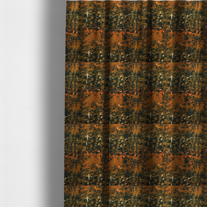 The fabric used to create these made-to-measure curtains is a fabric featuring a dense, distressed abstract pattern. The design mimics a weathered or "crackle" effect with a high-contrast colour palette.