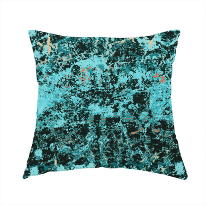 The fabric used to create this handmade cushion is a durable upholstery fabric featuring a cold-toned, distressed abstract pattern. This design utilizes a heavy "crackle" or marbleized aesthetic to create a rugged, textured look.