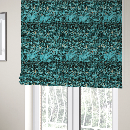 The fabric used to create these Roman blinds is a durable upholstery fabric featuring a cold-toned, distressed abstract pattern. This design utilizes a heavy "crackle" or marbleized aesthetic to create a rugged, textured look.