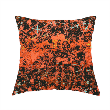 The fabric used to create this handmade cushion is a durable upholstery fabric featuring a high-energy, distressed abstract pattern.